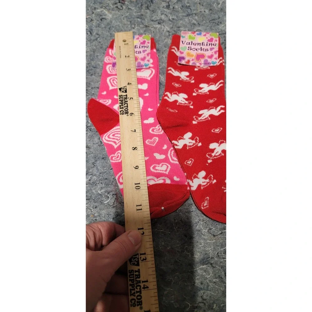 Valentine Socks Unisex‎ Pink/Red Hearts and Cupids Set of 2 Size 9-11